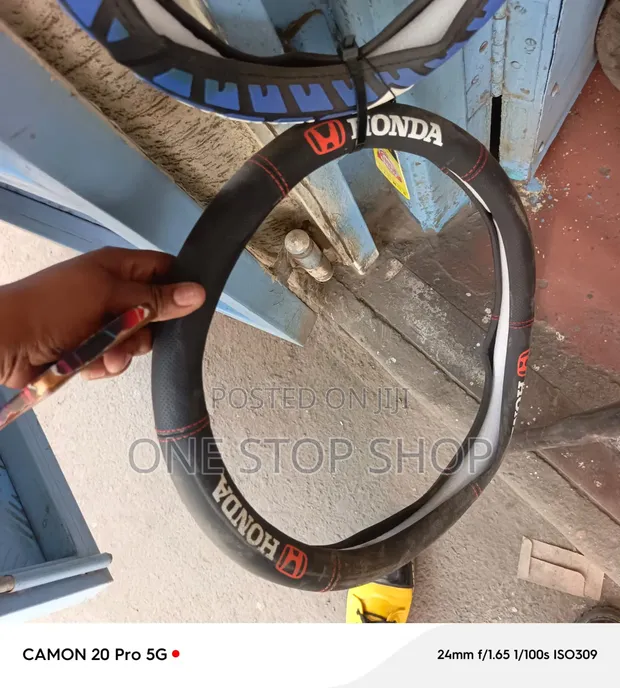 Honda Steering Wheel Cover - Black Leather with Red Stitching - 1