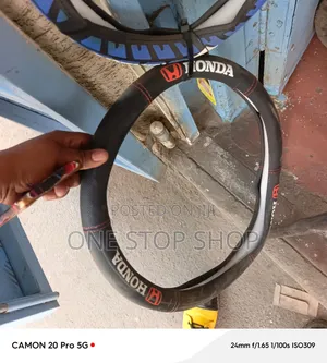 Honda Steering Wheel Cover - Black Leather with Red Stitching