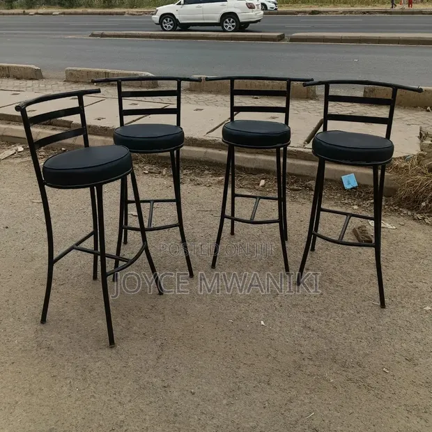 High Round Bar or Counter Stools with Black Metal Frame - 1