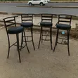 High Round Bar or Counter Stools with Black Metal Frame - 1