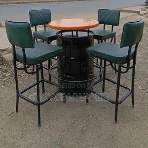 Powder Coated Metal Bar Chairs & Custom Drum Table Set