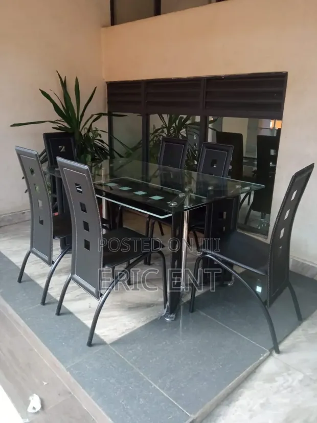 Executive 6-Seater Glass Dining Table with Leather Seats - 1