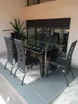 Executive 6-Seater Glass Dining Table with Leather Seats - 1