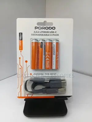 Porodo AAA Lithium-Polymer USB-C Rechargeable Batteries (4-Pack)