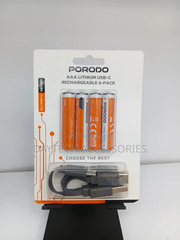 Porodo AAA Lithium USB-C Rechargeable Batteries 4-Pack 1.5V - 1