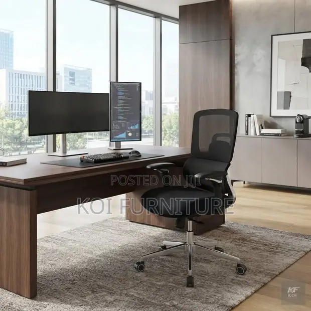 Adjustable Orthopedic Black Fabric Office Chair - 1