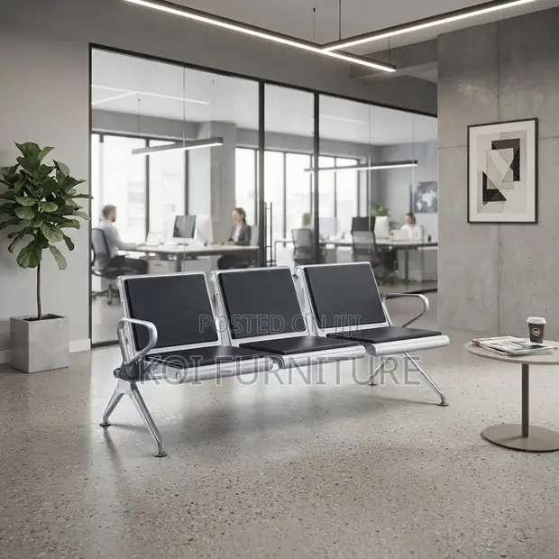 Three Seater Leather Reception Office Bench - 1