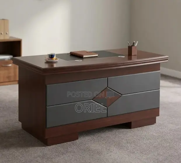 Mahogany Workstation Desk with Storage - 140cm - 1