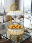 Luxury White/Gold 8L Round Hanging Chafing Dish - 1