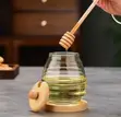 Transparent Glass Honey Jar with Bamboo Lid & Stand (400ml) - 1