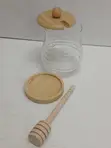 Transparent Glass Honey Jar with Bamboo Lid & Stand (400ml) - 2