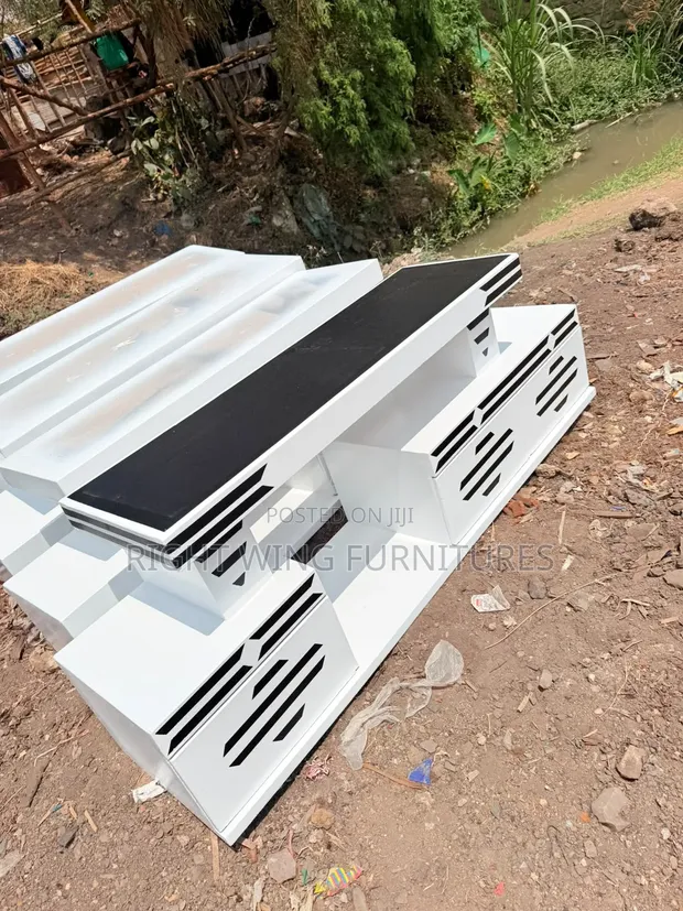 TV Stand with Black Top and LED Lights - 1