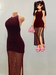 Handmade Burgundy Crochet Maxi Dress - 2