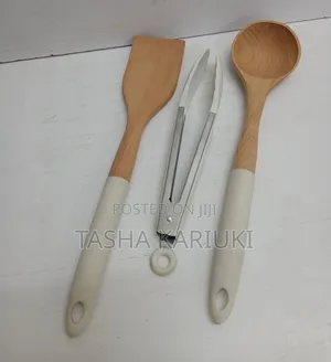3 Pcs Wooden Serving Spoon Set with Silicone Handle