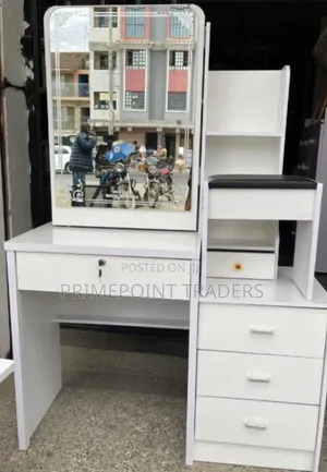 Modern White Dressing Table with Sliding Mirror