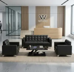 5-Seater Office Sofa Set - Black Leather