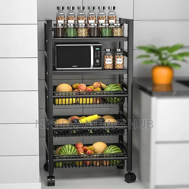 5-Layer Heavy Metallic Vegetable Rack with Wheels - 1