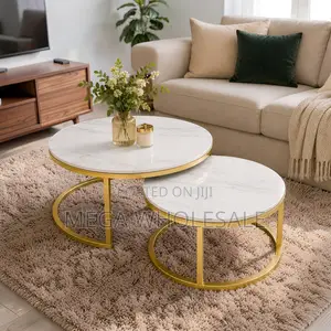 Modern Marble Nesting Coffee Table Set with Gold Frame