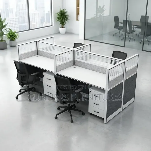 Spacious 4-Way Workstation with Lockable Pedestals - 1