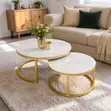 Marble Finish Nesting Coffee Table Set with Gold Metal Frame - 1