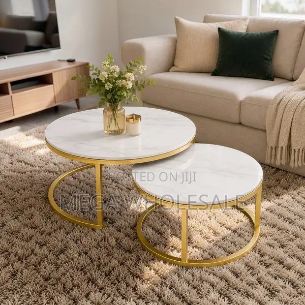 Gold Frame Marble Nesting Coffee Table Set - 1