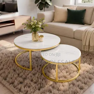Nesting Tables Marble Coffee Table Set with Gold Metal Frame