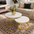 Nesting Tables Marble Coffee Table Set with Gold Metal Frame - 1