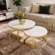 Nesting Tables Marble Coffee Table Set with Gold Metal Frame - 2