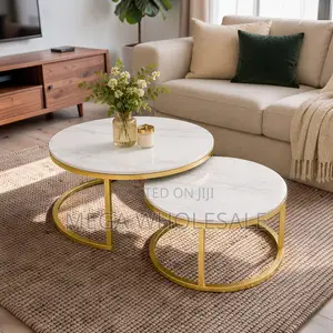 Space Saving Marble Nesting Coffee Table Set - Gold Metal Frame