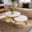 Space Saving Marble Nesting Coffee Table Set - Gold Metal Frame - 2