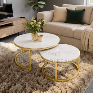 Elegant Marble Nesting Coffee Table Set with Gold Metal Frame