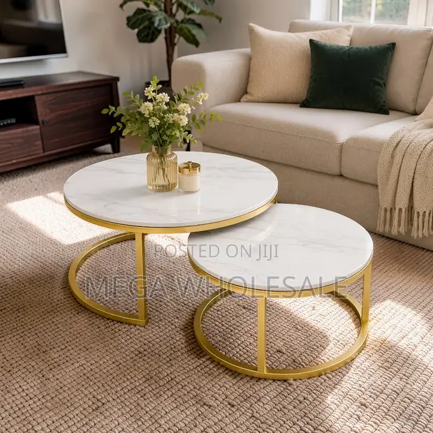 Durable Marble Nesting Coffee Table Set with Gold Metal Frame - 1