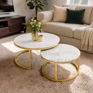 Durable Marble Nesting Coffee Table Set with Gold Metal Frame