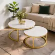 Durable Marble Nesting Coffee Table Set with Gold Metal Frame - 2