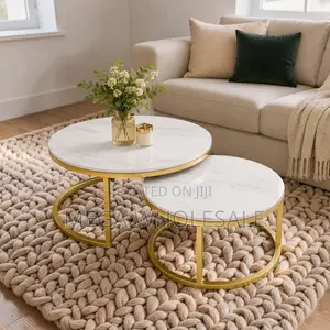 Marble Nesting Coffee Table Set with Gold Metal Frame