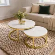 Marble Nesting Coffee Table Set with Gold Metal Frame - 1