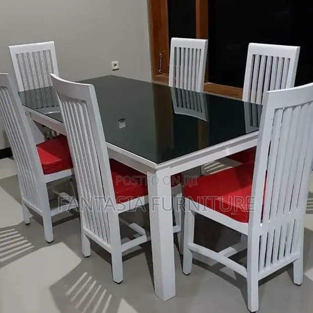 6 Seater White Marble Top Dining Set - 1