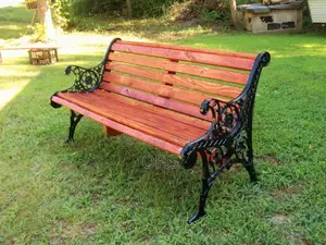 Modern Mahogany Finish Metallic 3-Seater Bench