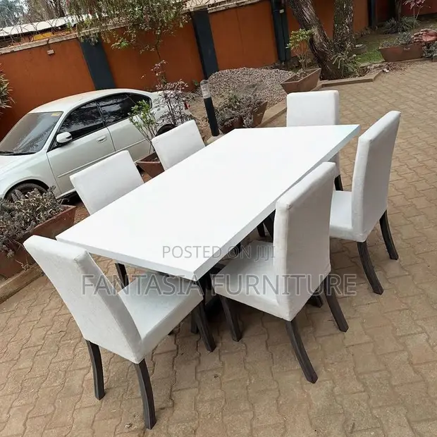 6 Seater Glossy White Rectangular Dining Set - 1