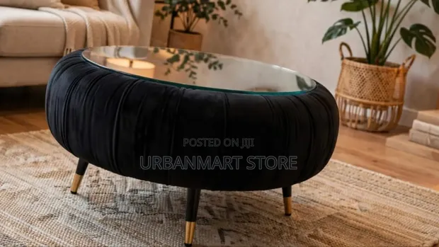 Black Velvet & Glass Coffee Table - Elegant Modern Design - 1