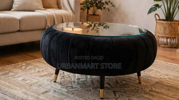 Luxury Black Velvet Coffee Table with Glass Top - 1