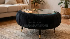 Luxury Black Velvet Coffee Table with Glass Top