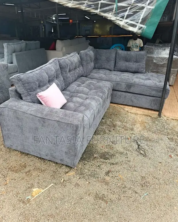 5 Seater Storm Grey Tufted L-Shape Sofa - 1