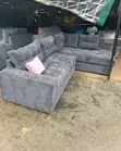 5 Seater Storm Grey Tufted L-Shape Sofa - 2