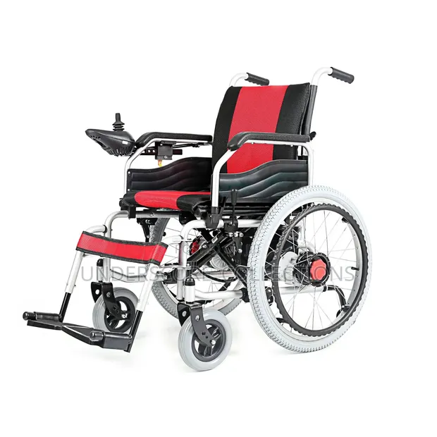 Electric Power Wheelchair with Silver Frame and Red Seat - 1
