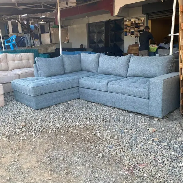 5 Seater Grey L-Shaped Corner Sofa - 1
