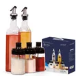 Glass 5pc Kitchen Set: 2x600ml Oil Bottles, 3x200ml Seasoning Jars - 1