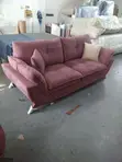 2 Seater Loveseat Sofa with Wooden Trim - Mauve Pink - 2