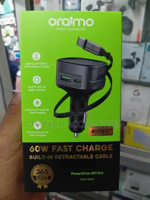 Oraimo Power Drive 601pro 60W Fast Charger with Built-in Cable