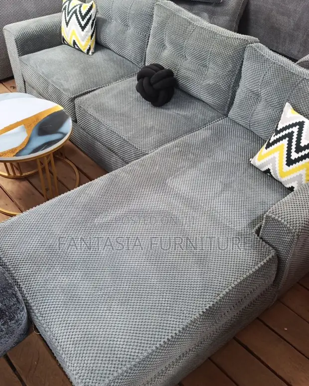 5 Seater Sage Grey Textured Corner Sofa - 1